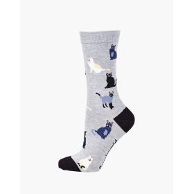 Womens Cats Bamboo Socks Light Grey