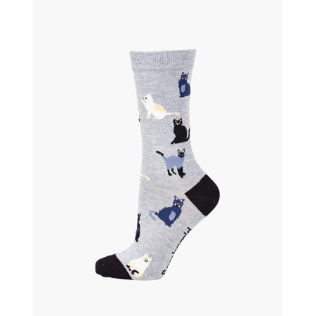 Womens Cats Bamboo Socks Light Grey