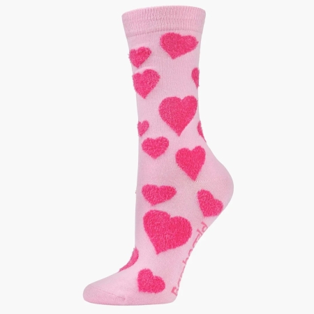 Womens Fluffy Hearts Bamboo Socks Pink